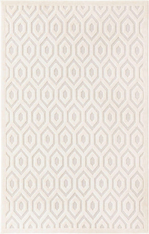 Ivory 5' 3 x 8' Outdoor Trellis Textured Rectangle Area Rug Weather Resistant for Patio, Deck, Terrace, Balcony, Porch Geometric Design Water Safe Outside Carpet for Sale at Rug Engine