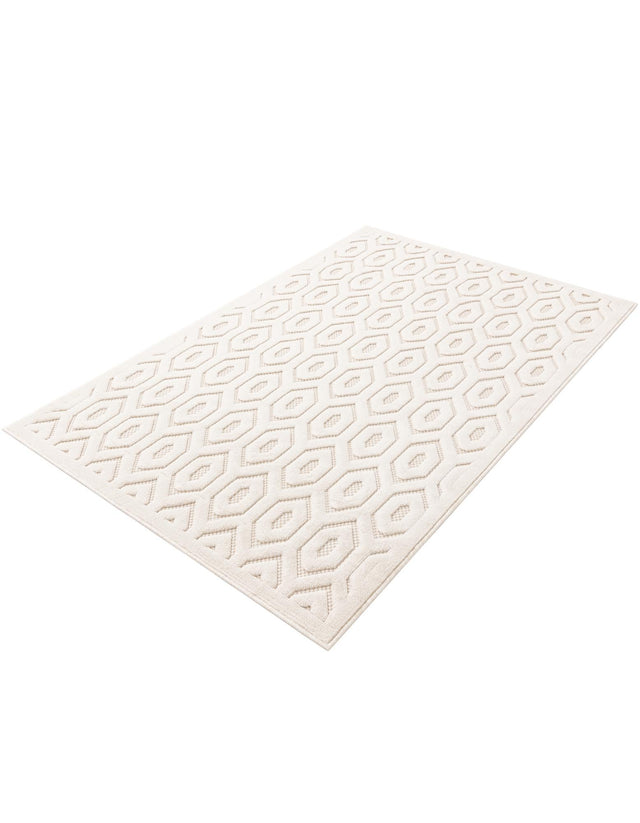 Ivory 4' x 6' Outdoor Trellis Textured Rectangle Area Rug Weather Resistant for Patio, Deck, Terrace, Balcony, Porch Geometric Design Water Safe Outside Carpet for Sale at Rug Engine