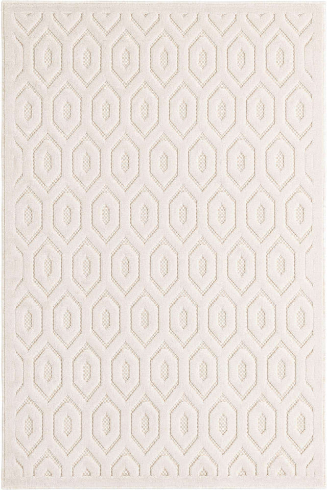 Ivory 4' x 6' Outdoor Trellis Textured Rectangle Area Rug Weather Resistant for Patio, Deck, Terrace, Balcony, Porch Geometric Design Water Safe Outside Carpet for Sale at Rug Engine
