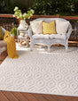 Ivory 7' 10 x 7' 10 Outdoor Trellis Textured Square Area Rug Weather Resistant for Patio, Deck, Terrace, Balcony, Porch Geometric Design Water Safe Outside Carpet for Sale at Rug Engine