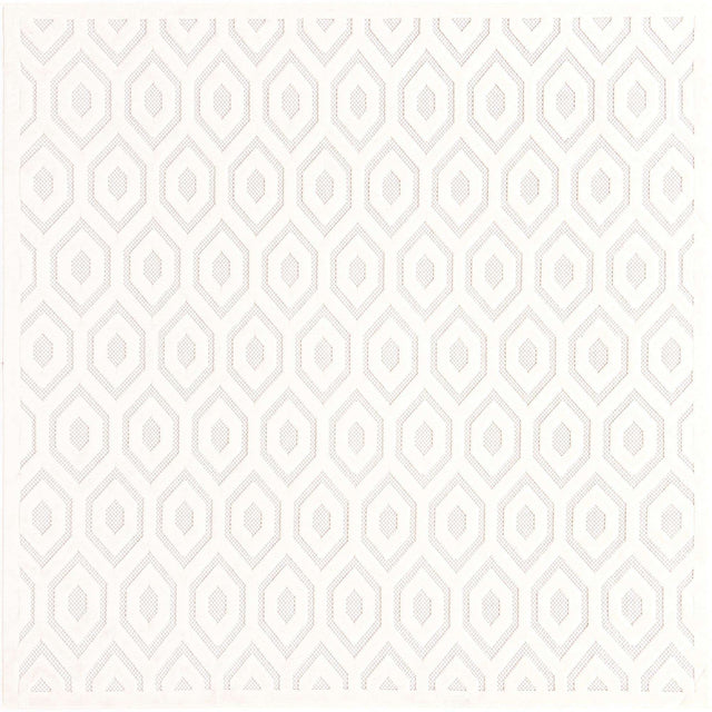 Ivory 7' 10 x 7' 10 Outdoor Trellis Textured Square Area Rug Weather Resistant for Patio, Deck, Terrace, Balcony, Porch Geometric Design Water Safe Outside Carpet for Sale at Rug Engine