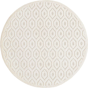 Ivory 5' 3 x 5' 3 Outdoor Trellis Textured Round Area Rug Weather Resistant for Patio, Deck, Terrace, Balcony, Porch Geometric Design Water Safe Outside Carpet for Sale at Rug Engine