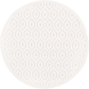 Ivory 4' x 4' Outdoor Trellis Textured Round Area Rug Weather Resistant for Patio, Deck, Terrace, Balcony, Porch Geometric Design Water Safe Outside Carpet for Sale at Rug Engine