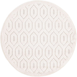 Ivory 3' x 3' Outdoor Trellis Textured Round Area Rug Weather Resistant for Patio, Deck, Terrace, Balcony, Porch Geometric Design Water Safe Outside Carpet for Sale at Rug Engine