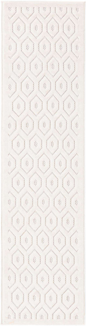 Ivory 2' x 8' Outdoor Trellis Textured Runner Area Rug Weather Resistant for Patio, Deck, Terrace, Balcony, Porch Geometric Design Water Safe Outside Carpet for Sale at Rug Engine