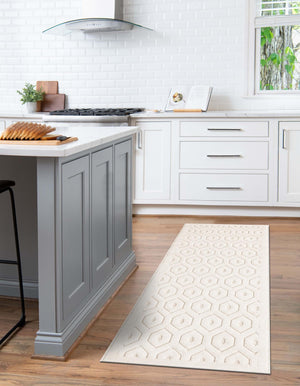 Ivory 2' x 8' Outdoor Trellis Textured Runner Area Rug Weather Resistant for Patio, Deck, Terrace, Balcony, Porch Geometric Design Water Safe Outside Carpet for Sale at Rug Engine