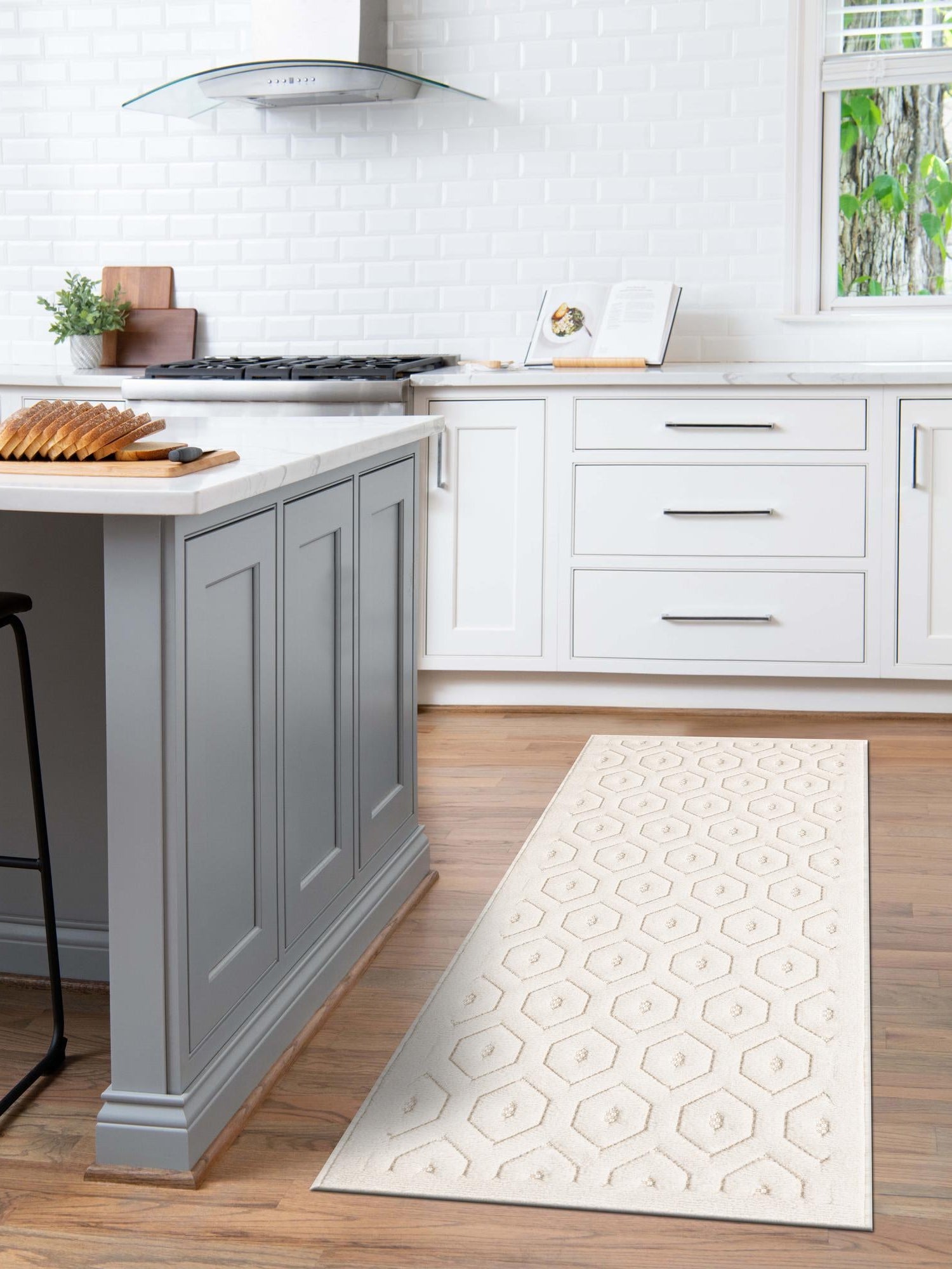 Ivory 2' x 6' Outdoor Trellis Textured Runner Area Rug Weather Resistant for Patio, Deck, Terrace, Balcony, Porch Geometric Design Water Safe Outside Carpet for Sale at Rug Engine