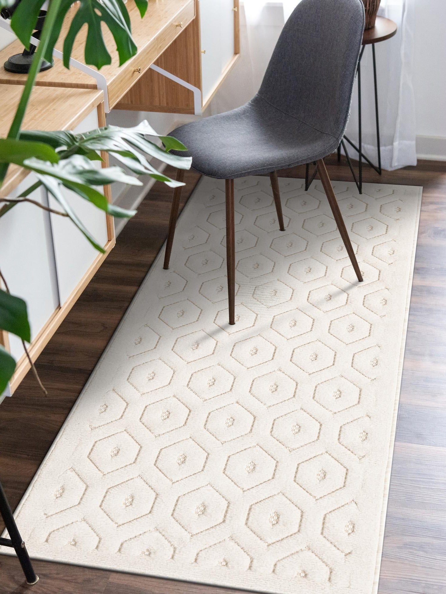 Ivory 2' x 6' Outdoor Trellis Textured Runner Area Rug Weather Resistant for Patio, Deck, Terrace, Balcony, Porch Geometric Design Water Safe Outside Carpet for Sale at Rug Engine