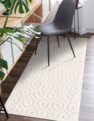 Ivory 2' x 6' Outdoor Trellis Textured Runner Area Rug Weather Resistant for Patio, Deck, Terrace, Balcony, Porch Geometric Design Water Safe Outside Carpet for Sale at Rug Engine