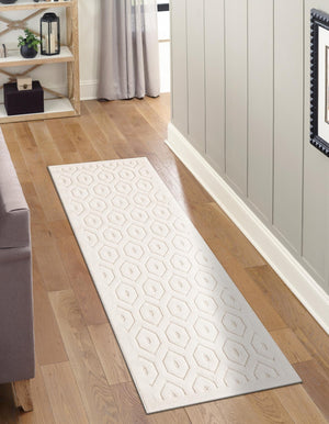 Ivory 2' x 6' Outdoor Trellis Textured Runner Area Rug Weather Resistant for Patio, Deck, Terrace, Balcony, Porch Geometric Design Water Safe Outside Carpet for Sale at Rug Engine