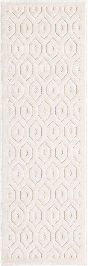 Ivory 2' x 6' Outdoor Trellis Textured Runner Area Rug Weather Resistant for Patio, Deck, Terrace, Balcony, Porch Geometric Design Water Safe Outside Carpet for Sale at Rug Engine