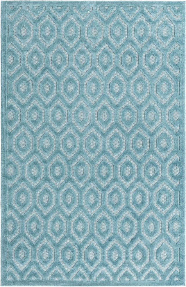 Aqua 6' x 9' Outdoor Trellis Textured Rectangle Area Rug Weather Resistant for Patio, Deck, Terrace, Balcony, Porch Geometric Design Water Safe Outside Carpet for Sale at Rug Engine