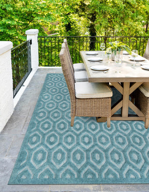 Aqua 7' 10 x 10' Outdoor Trellis Textured Rectangle Area Rug Weather Resistant for Patio, Deck, Terrace, Balcony, Porch Geometric Design Water Safe Outside Carpet for Sale at Rug Engine