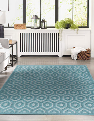 Aqua 2' x 3' Outdoor Trellis Textured Rectangle Area Rug Weather Resistant for Patio, Deck, Terrace, Balcony, Porch Geometric Design Water Safe Outside Carpet for Sale at Rug Engine