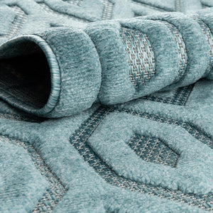 Aqua 2' x 3' Outdoor Trellis Textured Rectangle Area Rug Weather Resistant for Patio, Deck, Terrace, Balcony, Porch Geometric Design Water Safe Outside Carpet for Sale at Rug Engine