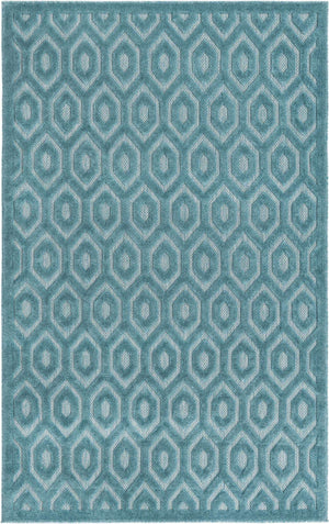 Aqua 5' 3 x 8' Outdoor Trellis Textured Rectangle Rug