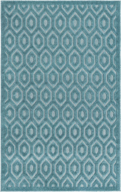 Aqua 5' 3 x 8' Outdoor Trellis Textured Rectangle Rug