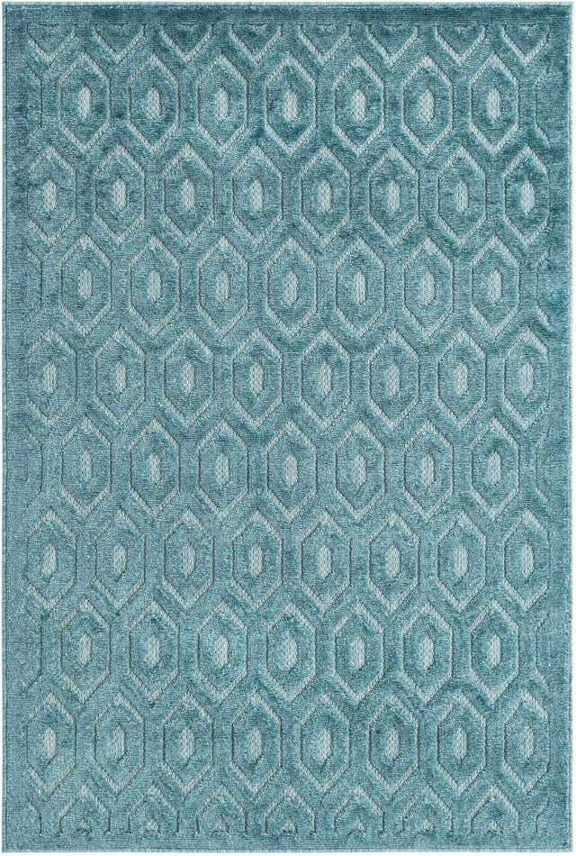 Aqua 4' x 6' Outdoor Trellis Textured Rectangle Area Rug Weather Resistant for Patio, Deck, Terrace, Balcony, Porch Geometric Design Water Safe Outside Carpet for Sale at Rug Engine