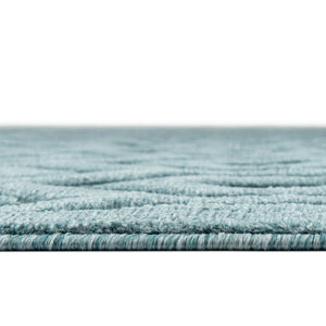 Aqua 7' 10 x 7' 10 Outdoor Trellis Textured Square Area Rug Weather Resistant for Patio, Deck, Terrace, Balcony, Porch Geometric Design Water Safe Outside Carpet for Sale at Rug Engine