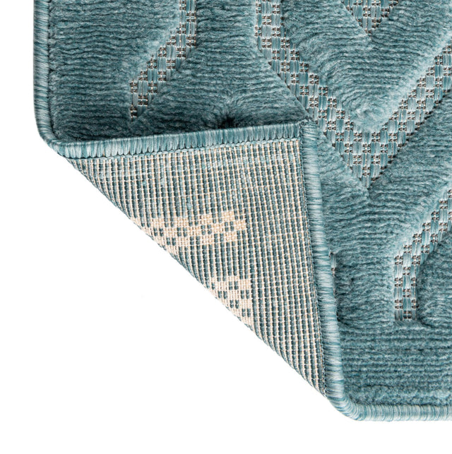 Aqua 7' 10 x 7' 10 Outdoor Trellis Textured Square Area Rug Weather Resistant for Patio, Deck, Terrace, Balcony, Porch Geometric Design Water Safe Outside Carpet for Sale at Rug Engine