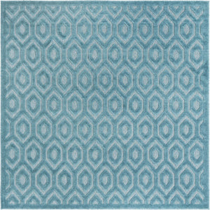 Aqua 7' 10 x 7' 10 Outdoor Trellis Textured Square Area Rug Weather Resistant for Patio, Deck, Terrace, Balcony, Porch Geometric Design Water Safe Outside Carpet for Sale at Rug Engine