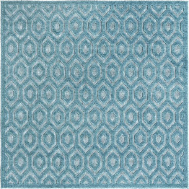Aqua 7' 10 x 7' 10 Outdoor Trellis Textured Square Area Rug Weather Resistant for Patio, Deck, Terrace, Balcony, Porch Geometric Design Water Safe Outside Carpet for Sale at Rug Engine