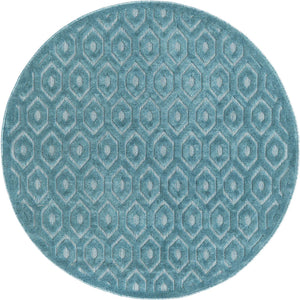 Aqua 5' 3 x 5' 3 Outdoor Trellis Textured Round Area Rug Weather Resistant for Patio, Deck, Terrace, Balcony, Porch Geometric Design Water Safe Outside Carpet for Sale at Rug Engine