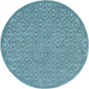 Aqua 4' x 4' Outdoor Trellis Textured Round Area Rug Weather Resistant for Patio, Deck, Terrace, Balcony, Porch Geometric Design Water Safe Outside Carpet for Sale at Rug Engine