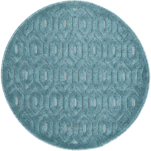 Aqua 3' x 3' Outdoor Trellis Textured Round Area Rug Weather Resistant for Patio, Deck, Terrace, Balcony, Porch Geometric Design Water Safe Outside Carpet for Sale at Rug Engine