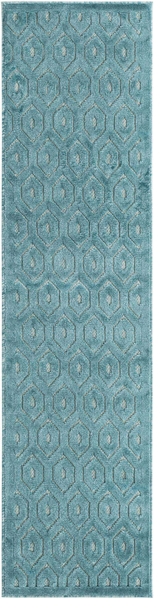 Aqua 2' x 8' Outdoor Trellis Textured Runner Area Rug Weather Resistant for Patio, Deck, Terrace, Balcony, Porch Geometric Design Water Safe Outside Carpet for Sale at Rug Engine