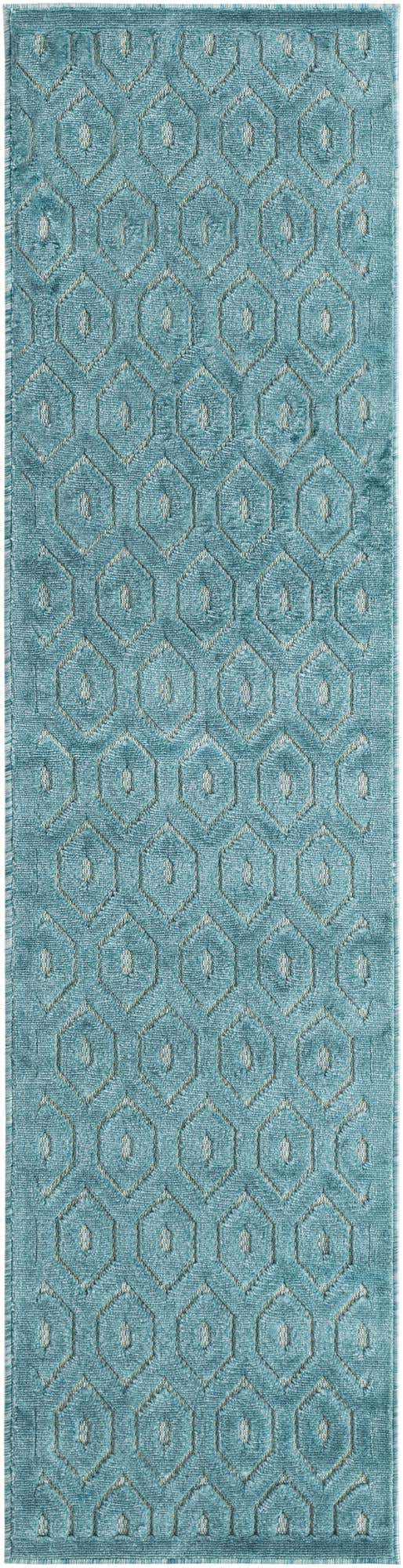 Aqua 2' x 8' Outdoor Trellis Textured Runner Area Rug Weather Resistant for Patio, Deck, Terrace, Balcony, Porch Geometric Design Water Safe Outside Carpet for Sale at Rug Engine