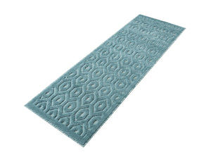 Aqua 2' x 6' Outdoor Trellis Textured Runner Area Rug Weather Resistant for Patio, Deck, Terrace, Balcony, Porch Geometric Design Water Safe Outside Carpet for Sale at Rug Engine