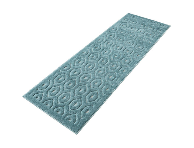 Aqua 2' x 6' Outdoor Trellis Textured Runner Area Rug Weather Resistant for Patio, Deck, Terrace, Balcony, Porch Geometric Design Water Safe Outside Carpet for Sale at Rug Engine