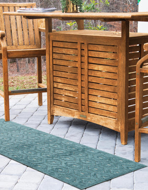 Aqua 2' x 6' Outdoor Trellis Textured Runner Area Rug Weather Resistant for Patio, Deck, Terrace, Balcony, Porch Geometric Design Water Safe Outside Carpet for Sale at Rug Engine