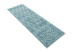 Aqua 2' x 6' Outdoor Trellis Textured Runner Area Rug Weather Resistant for Patio, Deck, Terrace, Balcony, Porch Geometric Design Water Safe Outside Carpet for Sale at Rug Engine