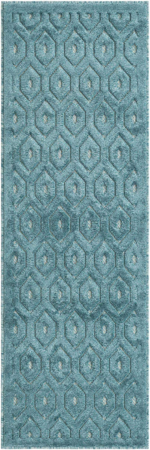 Aqua 2' x 6' Outdoor Trellis Textured Runner Area Rug Weather Resistant for Patio, Deck, Terrace, Balcony, Porch Geometric Design Water Safe Outside Carpet for Sale at Rug Engine