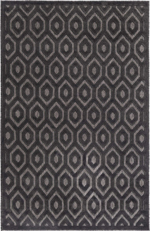 Charcoal 6' x 9' Outdoor Trellis Textured Rectangle Area Rug Weather Resistant for Patio, Deck, Terrace, Balcony, Porch Geometric Design Water Safe Outside Carpet for Sale at Rug Engine