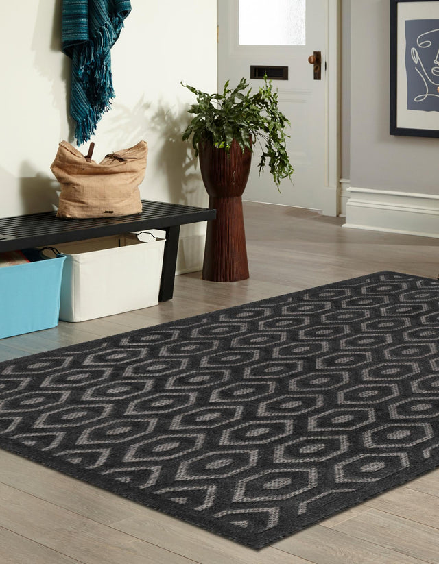 Charcoal 4' x 6' Outdoor Trellis Textured Rectangle Rug