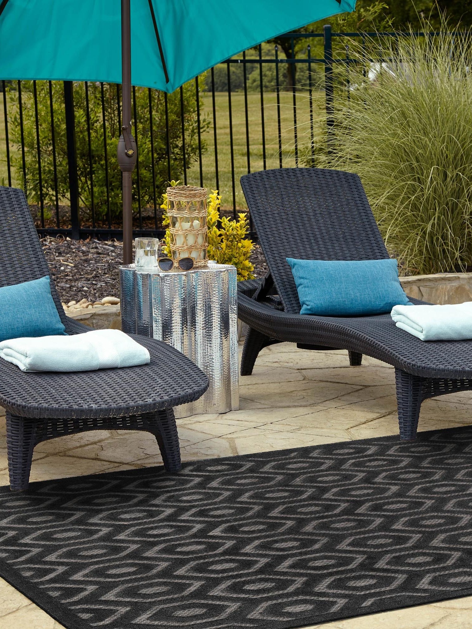 Charcoal 4' x 6' Outdoor Trellis Textured Rectangle Area Rug Weather Resistant for Patio, Deck, Terrace, Balcony, Porch Geometric Design Water Safe Outside Carpet for Sale at Rug Engine
