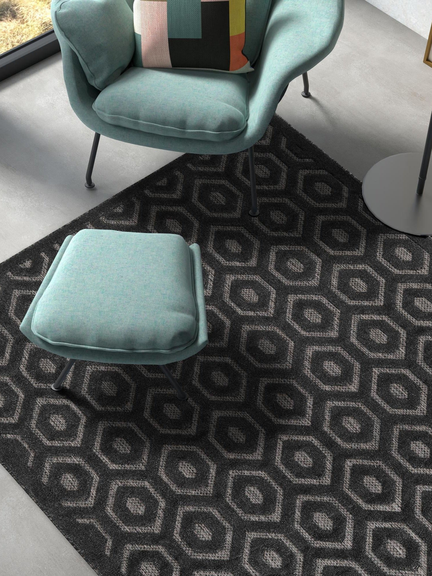Charcoal 4' x 6' Outdoor Trellis Textured Rectangle Area Rug Weather Resistant for Patio, Deck, Terrace, Balcony, Porch Geometric Design Water Safe Outside Carpet for Sale at Rug Engine