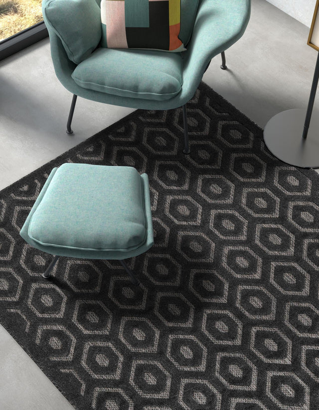 Charcoal 4' x 6' Outdoor Trellis Textured Rectangle Rug