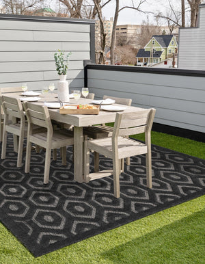 Charcoal 7' 10 x 10' Outdoor Trellis Textured Rectangle Area Rug Weather Resistant for Patio, Deck, Terrace, Balcony, Porch Geometric Design Water Safe Outside Carpet for Sale at Rug Engine