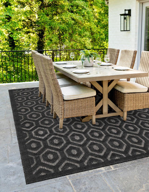 Charcoal 5' 3 x 8' Outdoor Trellis Textured Rectangle Area Rug Weather Resistant for Patio, Deck, Terrace, Balcony, Porch Geometric Design Water Safe Outside Carpet for Sale at Rug Engine