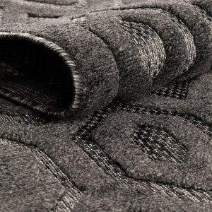 Charcoal 5' 3 x 8' Outdoor Trellis Textured Rectangle Area Rug Weather Resistant for Patio, Deck, Terrace, Balcony, Porch Geometric Design Water Safe Outside Carpet for Sale at Rug Engine