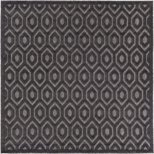 Charcoal 7' 10 x 7' 10 Outdoor Trellis Textured Square Area Rug Weather Resistant for Patio, Deck, Terrace, Balcony, Porch Geometric Design Water Safe Outside Carpet for Sale at Rug Engine