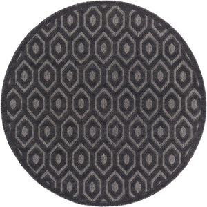 Charcoal 7' x 7' Outdoor Trellis Textured Round Area Rug Weather Resistant for Patio, Deck, Terrace, Balcony, Porch Geometric Design Water Safe Outside Carpet for Sale at Rug Engine