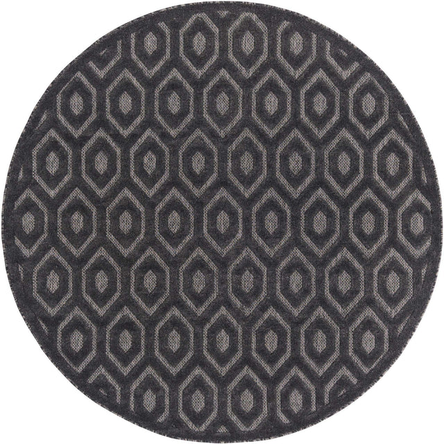Charcoal 7' x 7' Outdoor Trellis Textured Round Area Rug Weather Resistant for Patio, Deck, Terrace, Balcony, Porch Geometric Design Water Safe Outside Carpet for Sale at Rug Engine