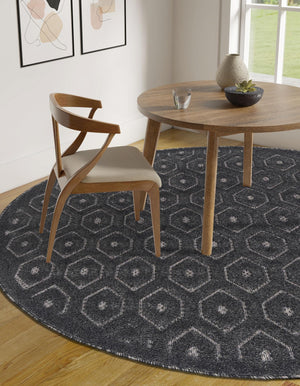 Charcoal 3' x 3' Outdoor Trellis Textured Round Area Rug Weather Resistant for Patio, Deck, Terrace, Balcony, Porch Geometric Design Water Safe Outside Carpet for Sale at Rug Engine