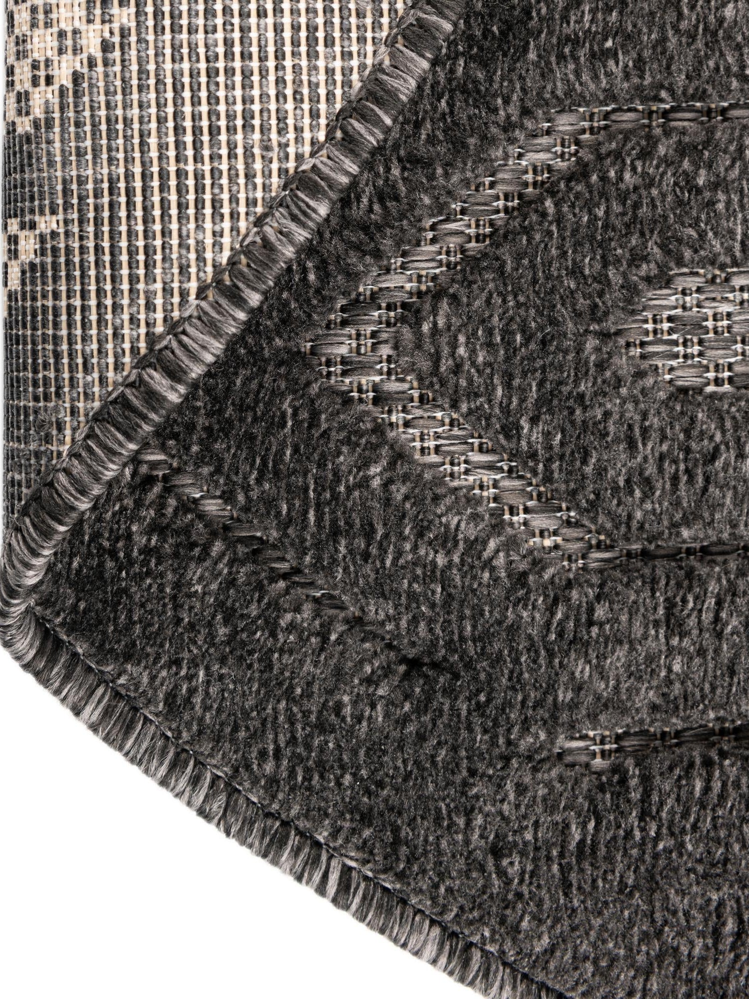Charcoal 3' x 3' Outdoor Trellis Textured Round Area Rug Weather Resistant for Patio, Deck, Terrace, Balcony, Porch Geometric Design Water Safe Outside Carpet for Sale at Rug Engine