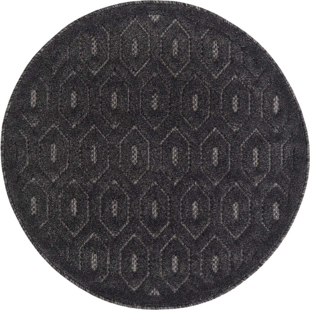 Charcoal 3' x 3' Outdoor Trellis Textured Round Area Rug Weather Resistant for Patio, Deck, Terrace, Balcony, Porch Geometric Design Water Safe Outside Carpet for Sale at Rug Engine